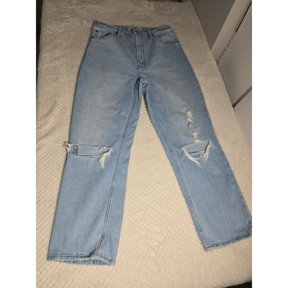 Abercrombie Curve Love Ankle Straight Jeans Womens 10 Light Wash Distressed #087